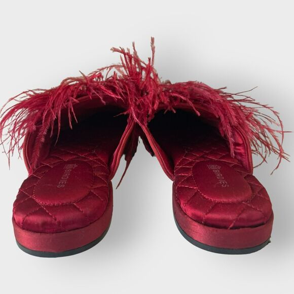 Birdies Lovebird Feather Mules Satin Quilted Slip On Red Size 6 Fun Cute Spring - Picture 10 of 15